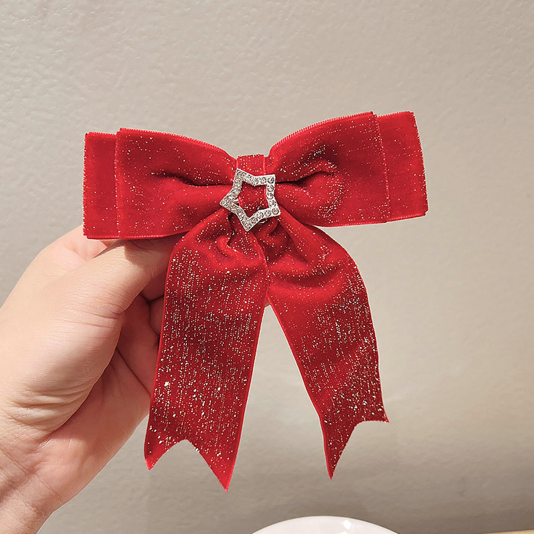 Hair Barrettes Shiny Red Bow-knot Elastic Non-Slip Hair Decoration Faux Pearl Plush Ball  Year Non-Slip for Daily Wear Image 11