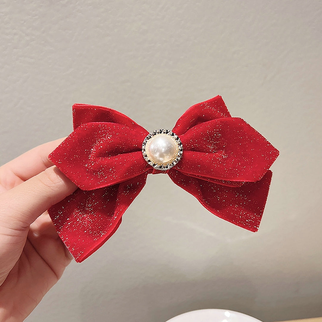 Hair Barrettes Shiny Red Bow-knot Elastic Non-Slip Hair Decoration Faux Pearl Plush Ball  Year Non-Slip for Daily Wear Image 12