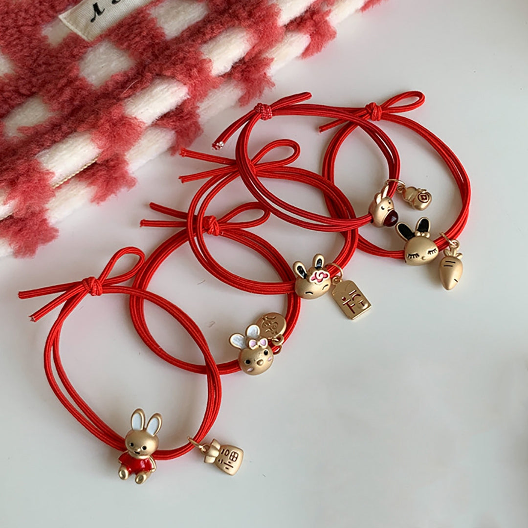 Elastic Tight Anti-fall Bunny Hair Rope Chinese  Year Cute Rabbit Carrot Pendant Red Hair Band Hair Accessories Image 8