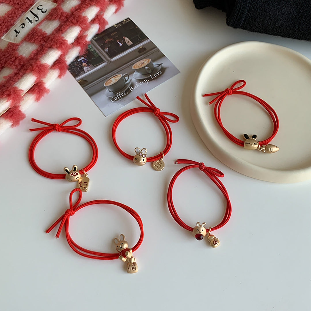 Elastic Tight Anti-fall Bunny Hair Rope Chinese  Year Cute Rabbit Carrot Pendant Red Hair Band Hair Accessories Image 9