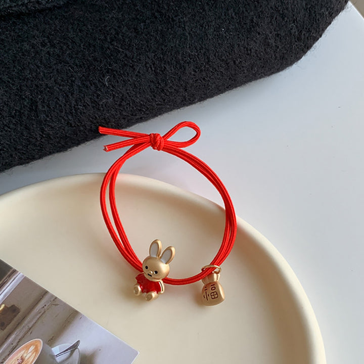Elastic Tight Anti-fall Bunny Hair Rope Chinese  Year Cute Rabbit Carrot Pendant Red Hair Band Hair Accessories Image 11