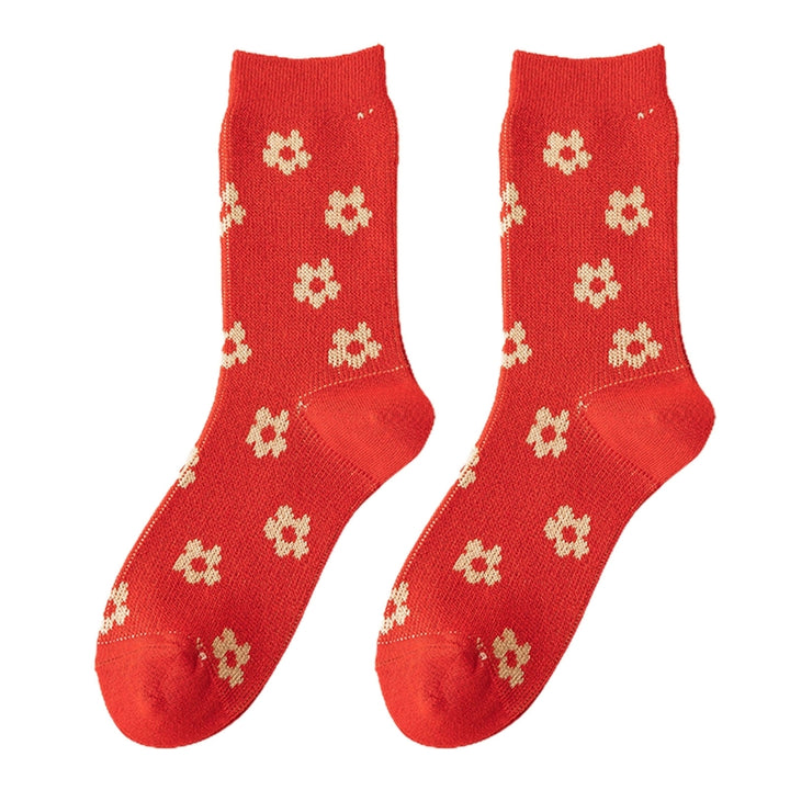 1 Pair Chinese  Year Socks Plaid Heart Small Flower Snowflake Wavy Pattern Middle Tube Moisture Absorption Socks for Image 3
