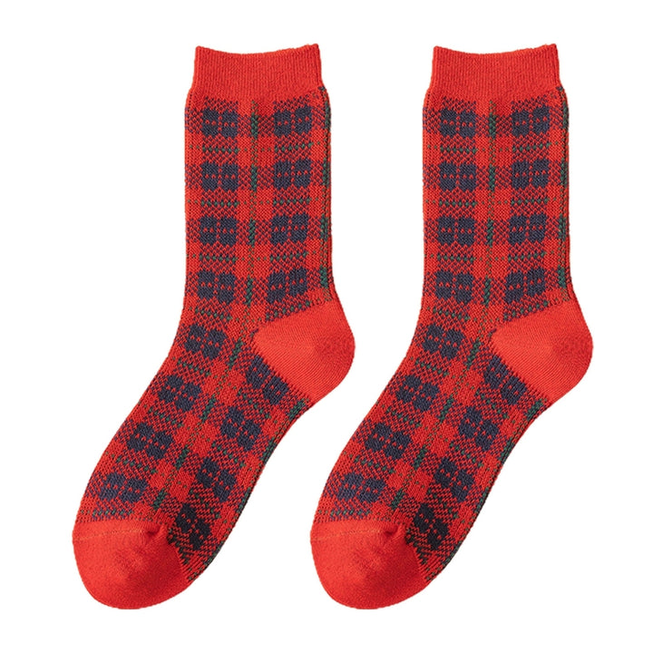 1 Pair Chinese  Year Socks Plaid Heart Small Flower Snowflake Wavy Pattern Middle Tube Moisture Absorption Socks for Image 11