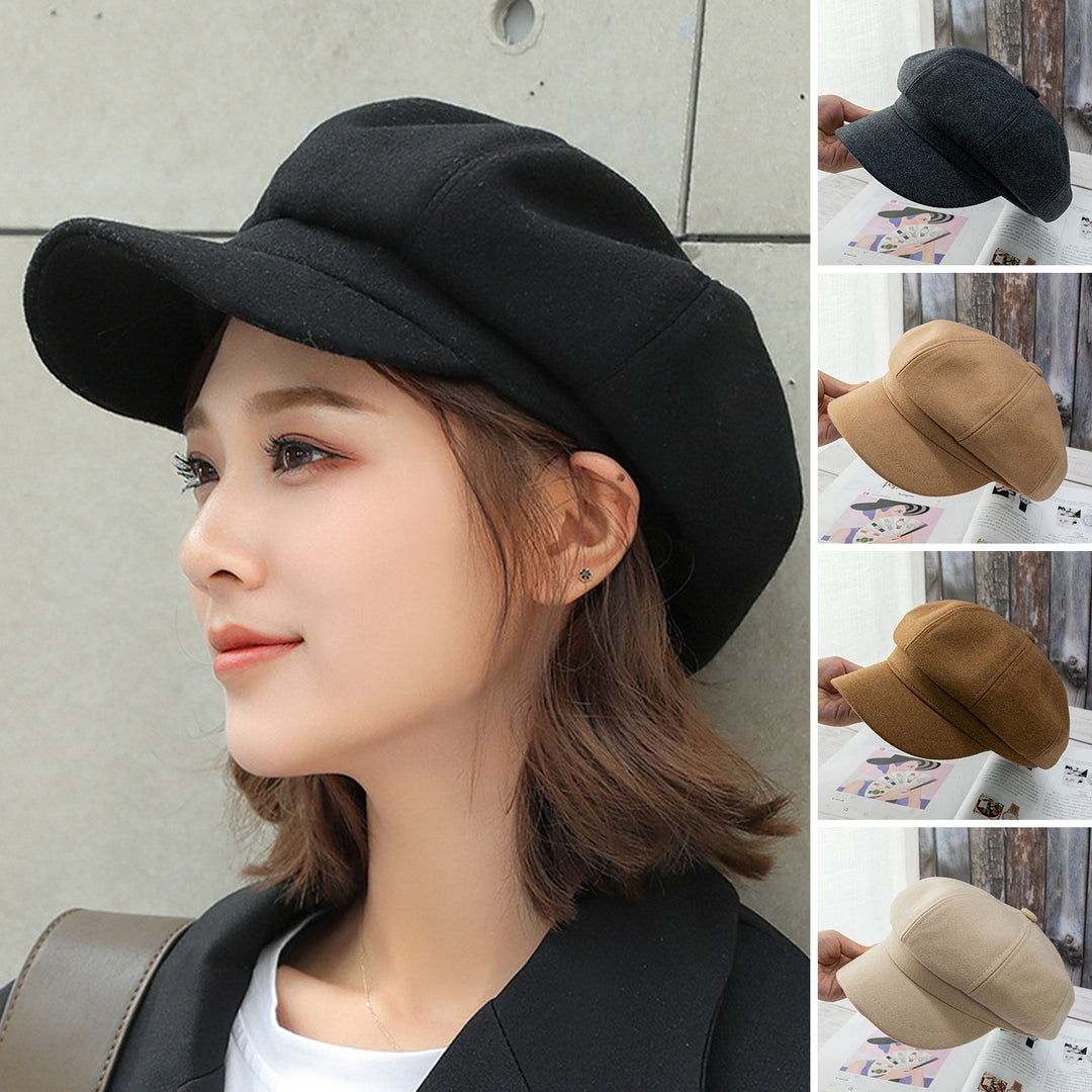 Short Brim Round Dome Korean Style Painter Hat Autumn Winter Women Solid Color Beret Hat Image 7