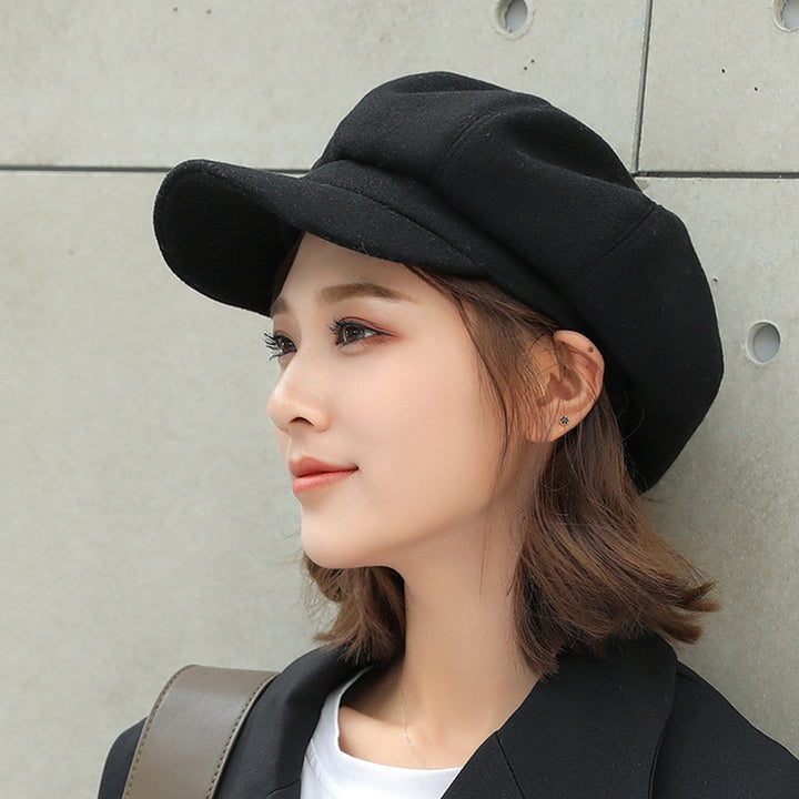 Short Brim Round Dome Korean Style Painter Hat Autumn Winter Women Solid Color Beret Hat Image 8