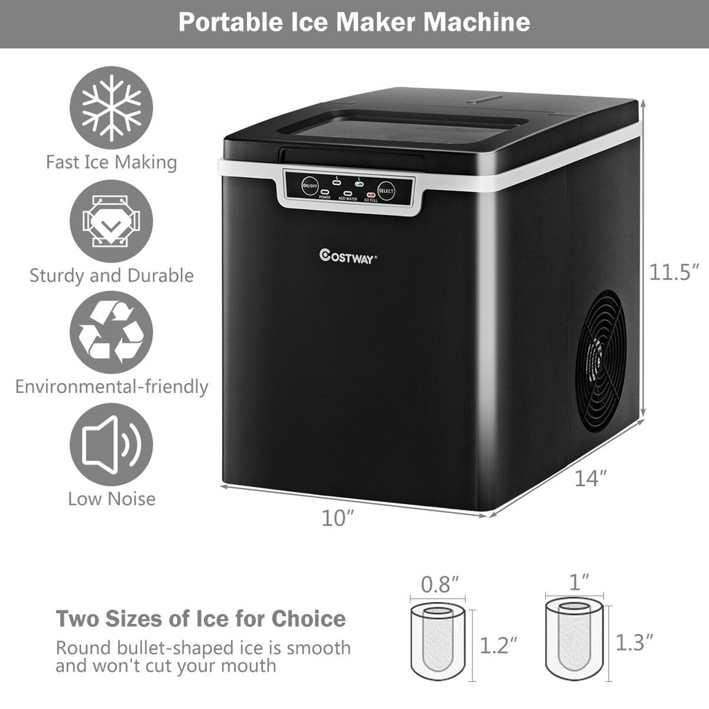 Ice Maker Machine Countertop 26Lbs/24H Portable W/Scoop and Basket Black Image 2