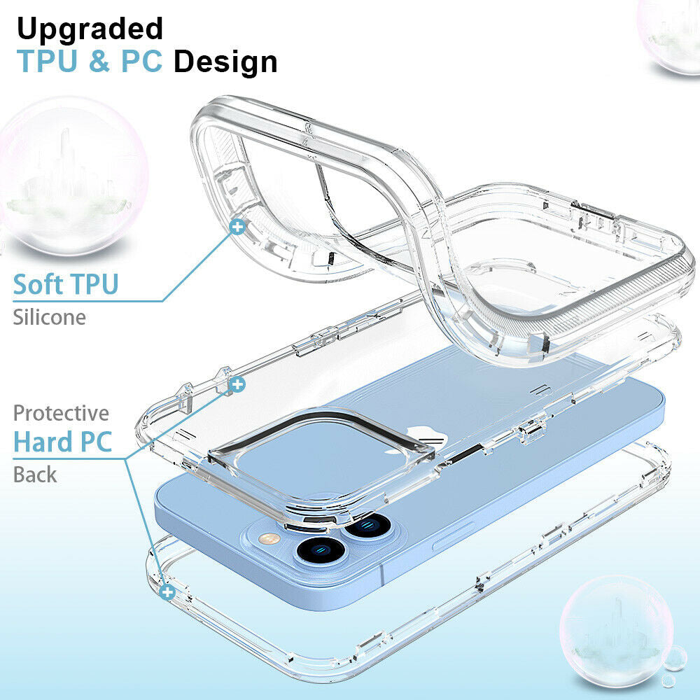 For Apple iPhone 15 Plus 6.7 inch Transparent Dual Layer Heavy Duty Armor Defender Hybrid Case Cover With Clip Clear Image 7