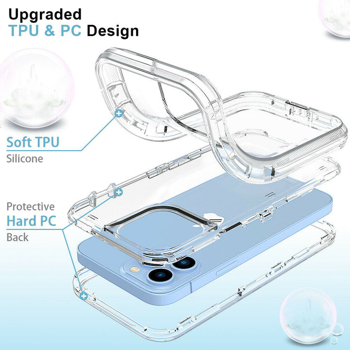 For Apple iPhone 15 Plus 6.7 inch Transparent Dual Layer Heavy Duty Armor Defender Hybrid Case Cover With Clip Clear Image 7