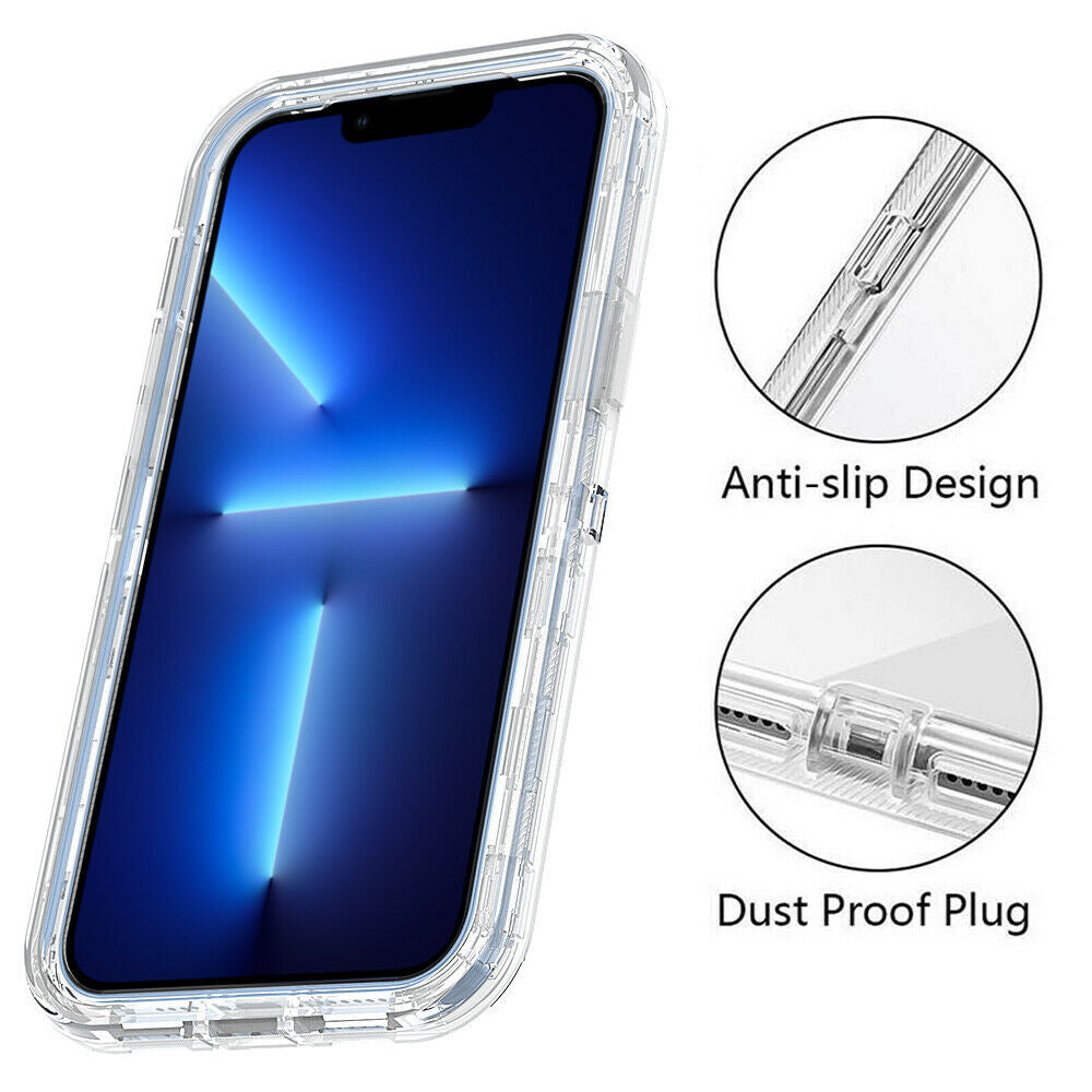 For Apple iPhone 15 Plus 6.7 inch Transparent Dual Layer Heavy Duty Armor Defender Hybrid Case Cover With Clip Clear Image 8