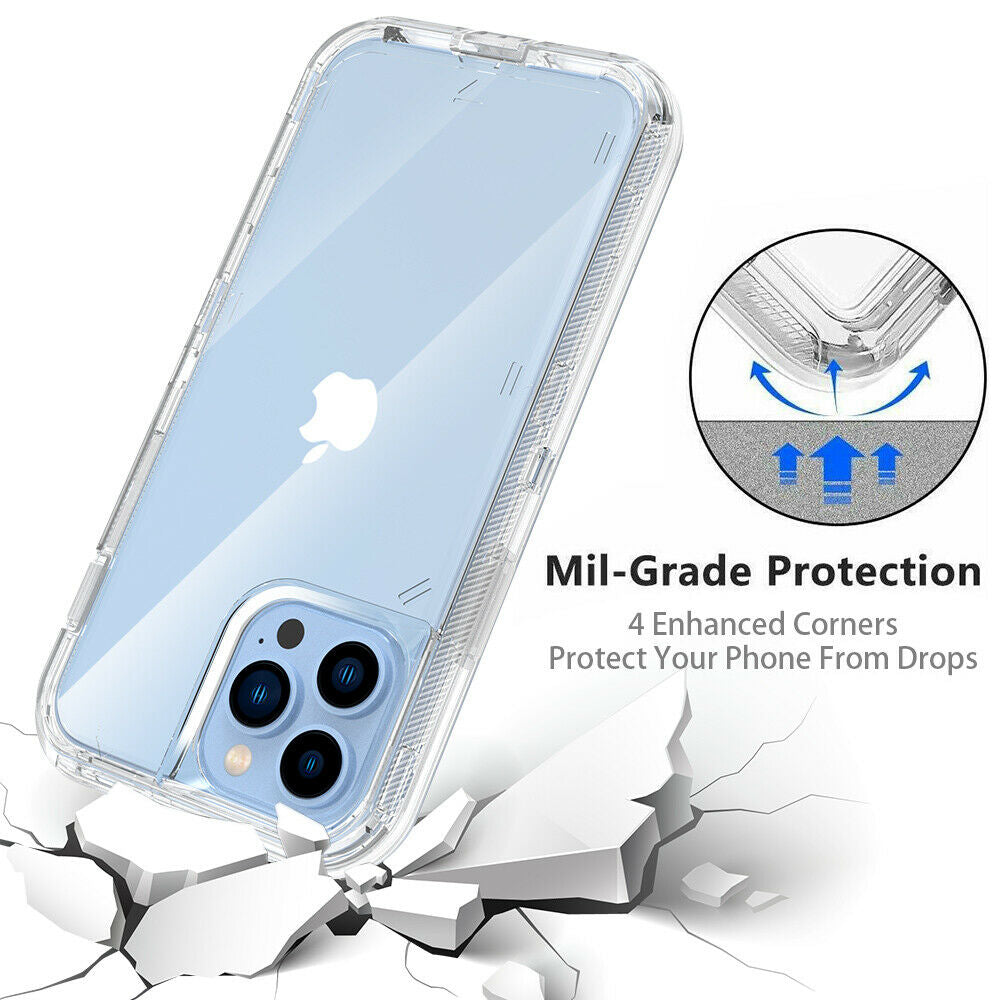 For Apple iPhone 15 Plus 6.7 inch Transparent Dual Layer Heavy Duty Armor Defender Hybrid Case Cover With Clip Clear Image 9