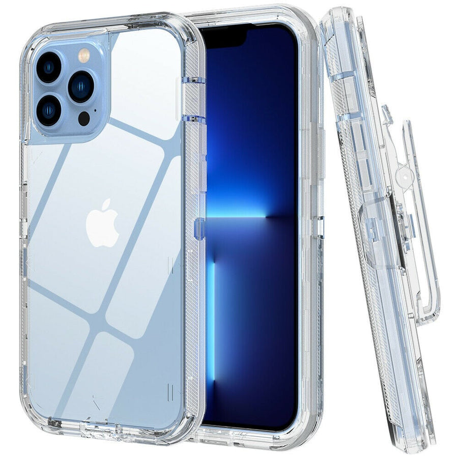 For Apple iPhone 15 Pro 6.1 inch Transparent Dual Layer Heavy Duty Armor Defender Hybrid Case Cover With Clip Clear Image 1