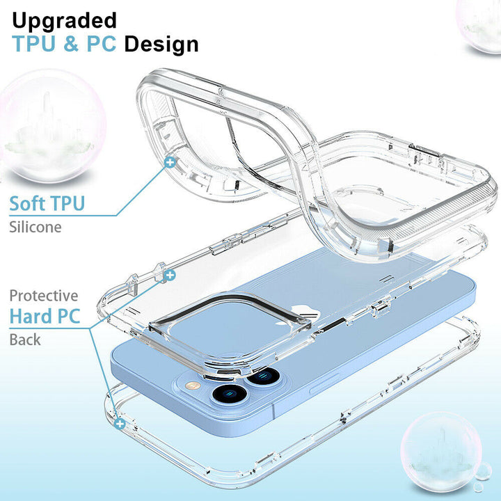 For Apple iPhone 15 Pro Max 6.7 inch Transparent Dual Layer Heavy Duty Armor Defender Hybrid Case Cover With Clip Clear Image 7