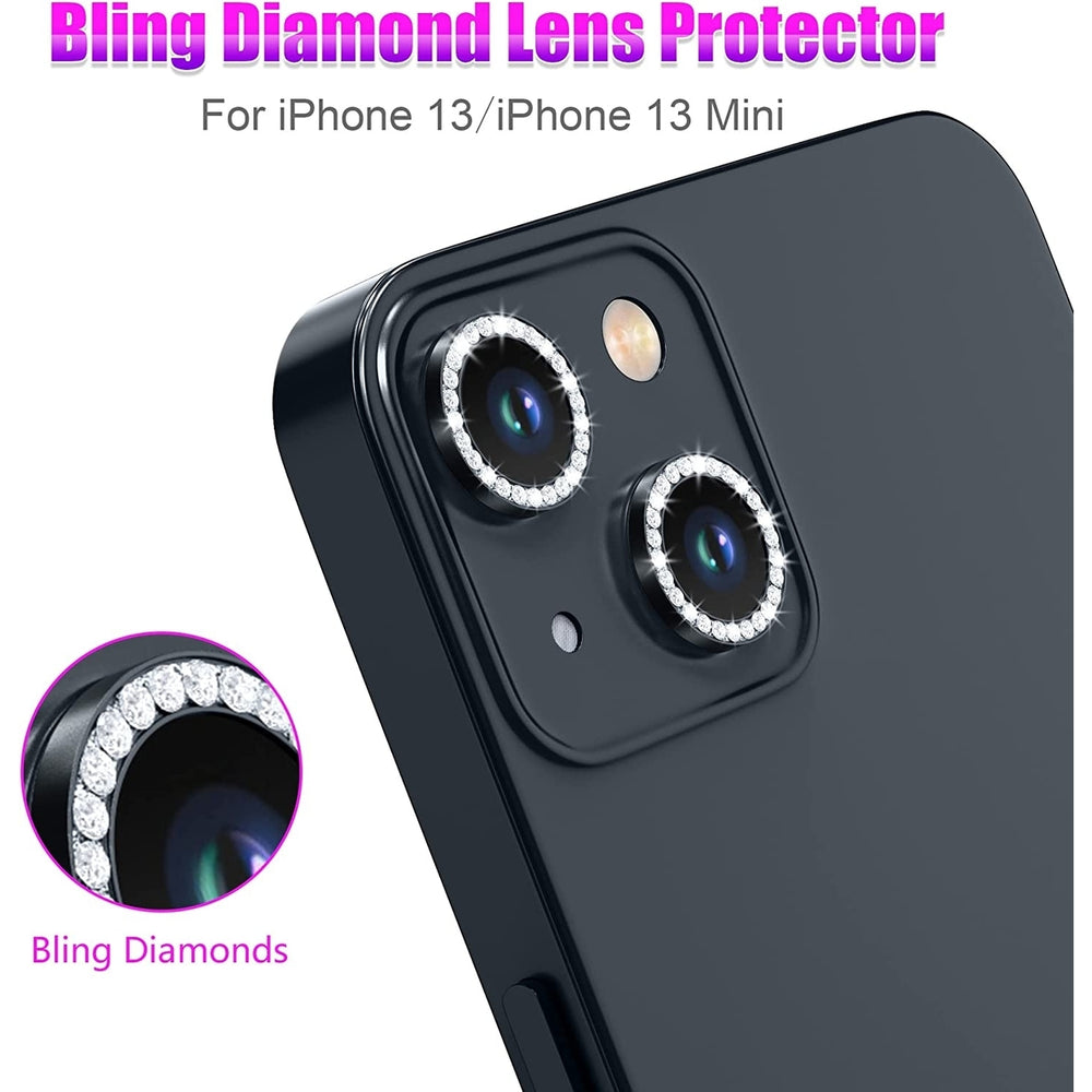 For Apple iPhone 15 / iPhone 15 Plus Diamond Bling Ring Crystal Tempered Glass Camera Len Protector Cover Image 2