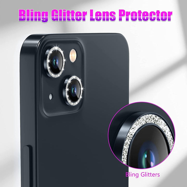 For Apple iPhone 15 / iPhone 15 Plus Diamond Bling Ring Crystal Tempered Glass Camera Len Protector Cover Image 3