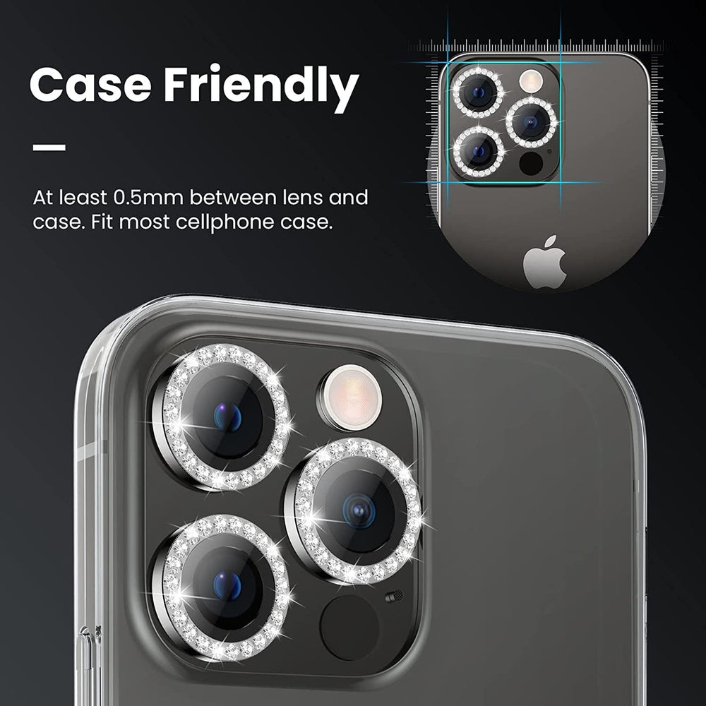 For Apple iPhone 15 Pro / iPhone 15 Pro Max Diamond Bling Ring Crystal Tempered Glass Camera Len Protector Cover Image 2