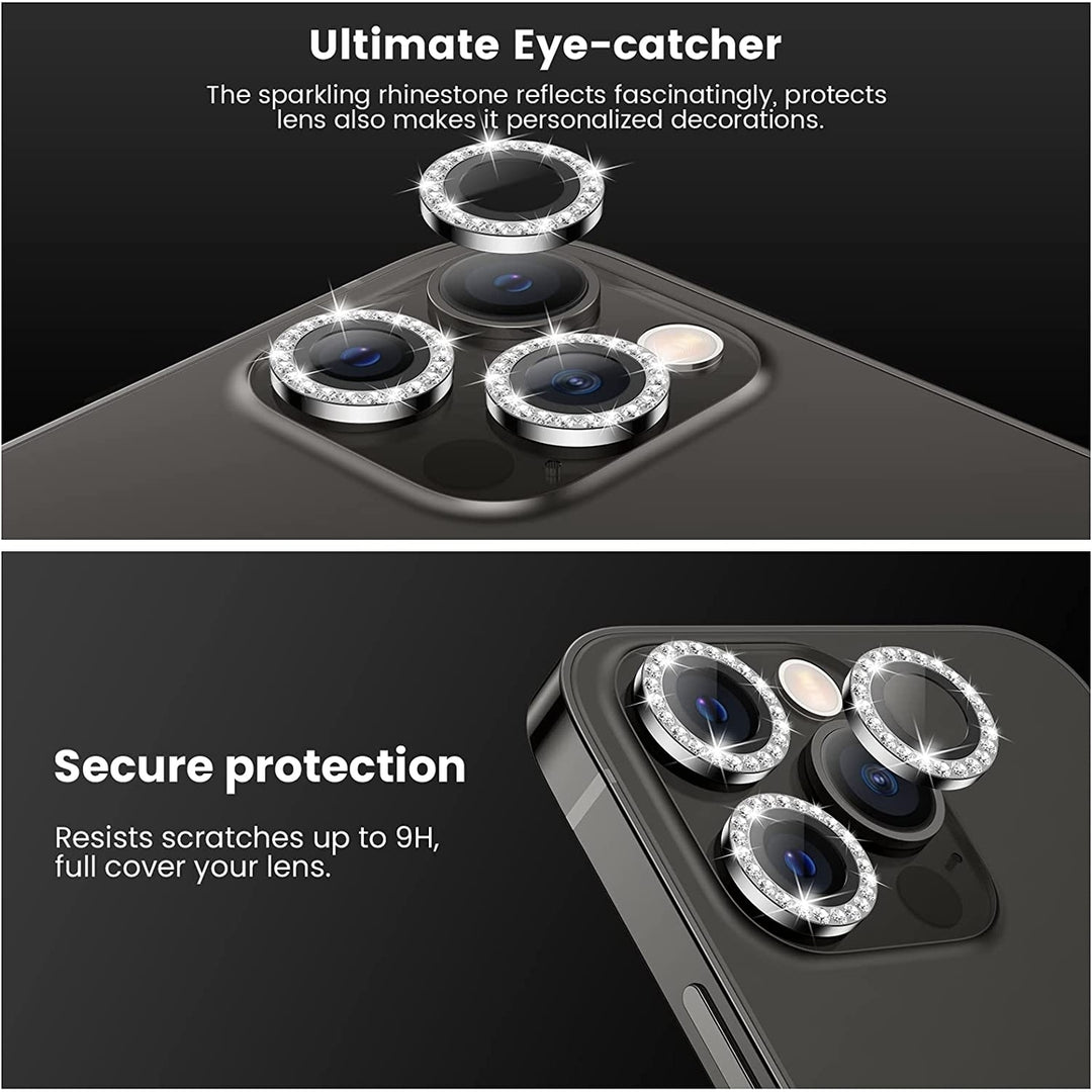 For Apple iPhone 15 Pro / iPhone 15 Pro Max Diamond Bling Ring Crystal Tempered Glass Camera Len Protector Cover Image 3