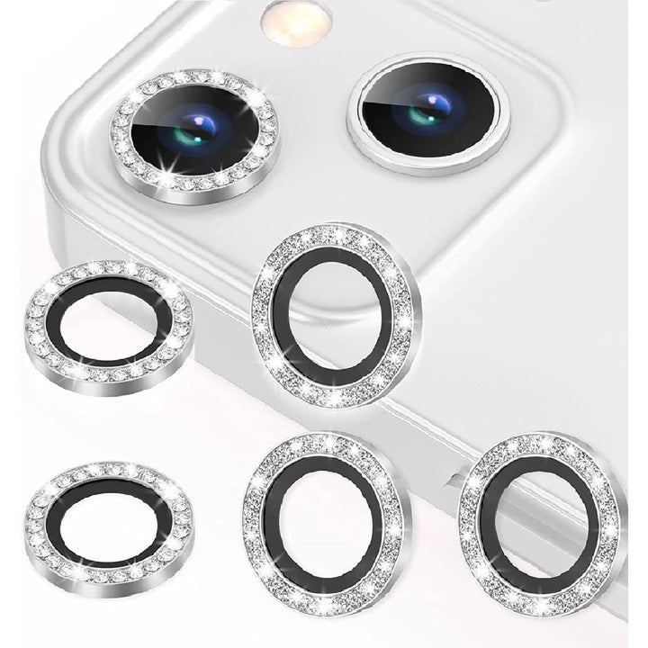 For Apple iPhone 15 / iPhone 15 Plus Diamond Bling Ring Crystal Tempered Glass Camera Len Protector Cover Image 1