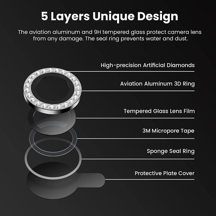 For Apple iPhone 15 Pro / iPhone 15 Pro Max Diamond Bling Ring Crystal Tempered Glass Camera Len Protector Cover Image 4