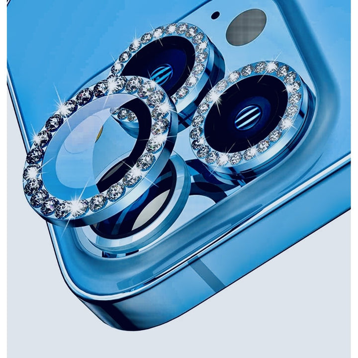 For Apple iPhone 15 Pro / iPhone 15 Pro Max Diamond Bling Ring Crystal Tempered Glass Camera Len Protector Cover Image 1