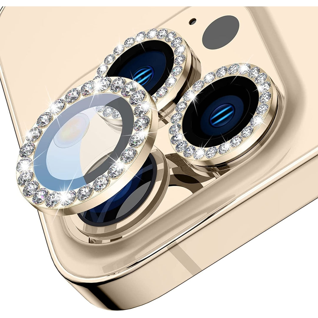 For Apple iPhone 15 Pro / iPhone 15 Pro Max Diamond Bling Ring Crystal Tempered Glass Camera Len Protector Cover Image 7