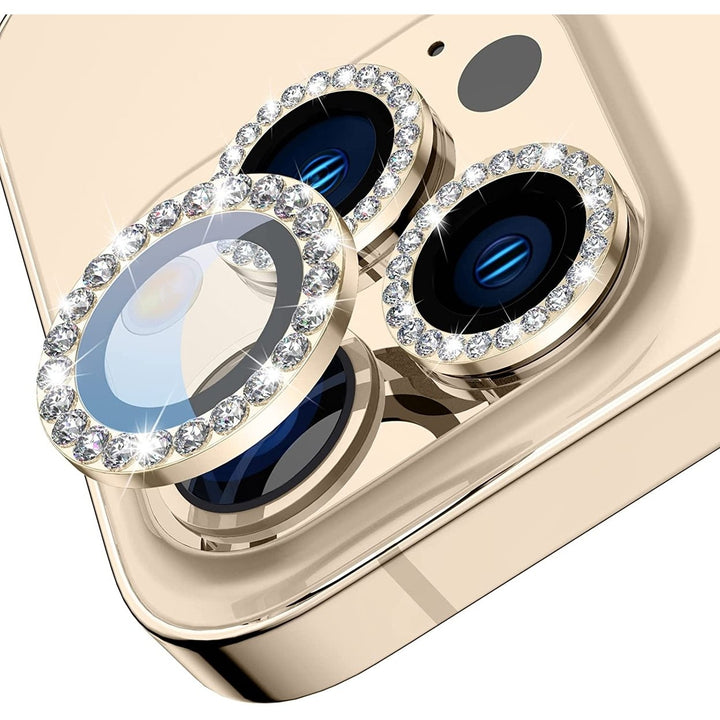 For Apple iPhone 15 Pro / iPhone 15 Pro Max Diamond Bling Ring Crystal Tempered Glass Camera Len Protector Cover Image 1