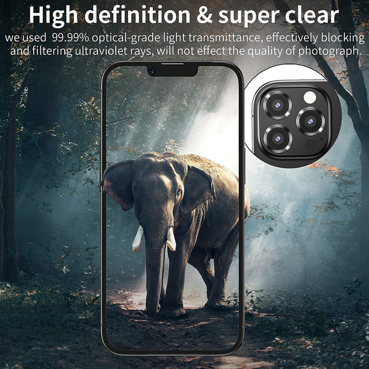 For Apple iPhone 15 Pro / iPhone 15 Pro Max Metal Ring Crystal Tempered Glass Camera Len Protector Cover Image 3