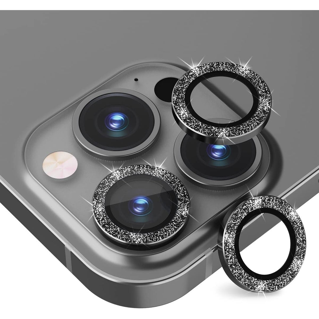 For Apple iPhone 15 Pro / iPhone 15 Pro Max Bling Bling Ring Crystal Tempered Glass Camera Len Protector Cover Image 1