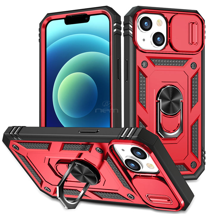 For Apple iPhone 15 6.1 Camera Slide Cover Ring Holder Kickstand Magnetic Mount Hybrid Armor Dual Protective Case Cover Image 7