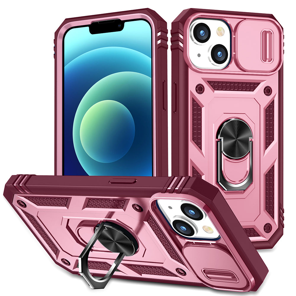 For Apple iPhone 15 6.1 Camera Slide Cover Ring Holder Kickstand Magnetic Mount Hybrid Armor Dual Protective Case Cover Image 8