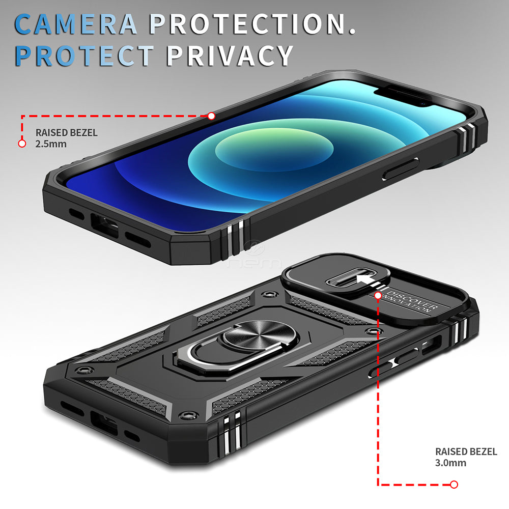 For Apple iPhone 15 Pro 6.1 Camera Slide Cover Ring Holder Kickstand Magnetic Mount Hybrid Armor Dual Protective Case Image 2