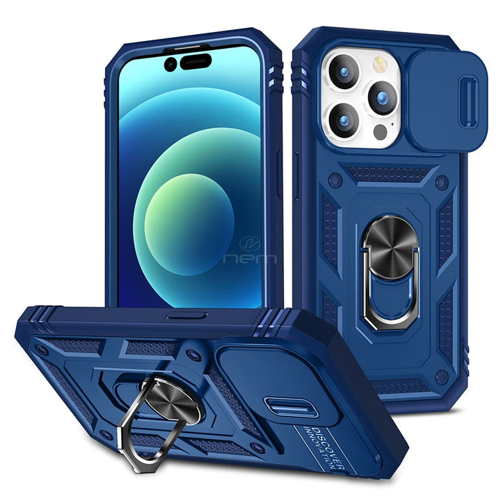 For Apple iPhone 15 Pro Max 6.7 Camera Slide Cover Ring Holder Kickstand Magnetic Mount Hybrid Armor Dual Protective Image 6