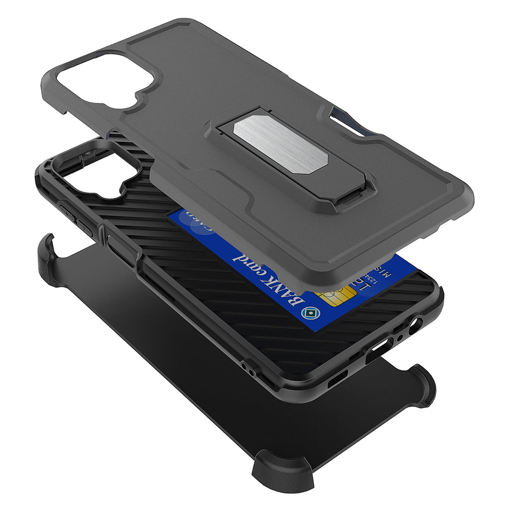 For Boost Mobile Celero 5G 2023 / T-Mobile REVVL 6 5G Magnetic Mount Kickstand Shockproof w. Card Holder Belt Clip Case Image 4