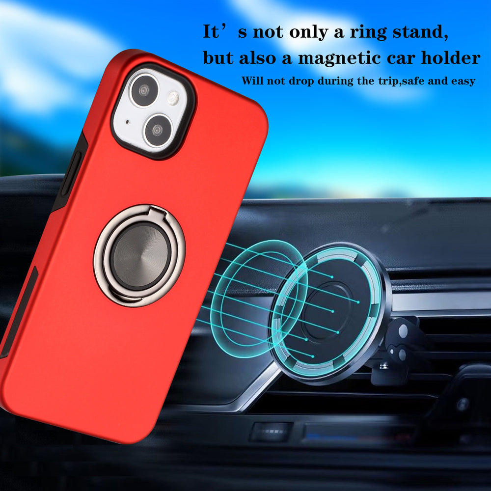 For Apple iPhone 15 6.1 inch Metal Ring Stand Magnetic Car Mount Hybrid Impact Protective Shockproof Case Cover Image 2