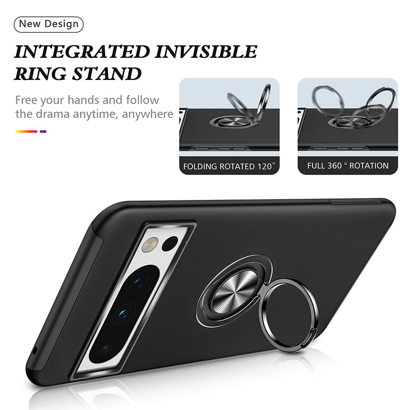 For Google Pixel 8 Pro Metal Ring Stand Magnetic Car Mount Hybrid Impact Protective Shockproof Case Cover Image 4