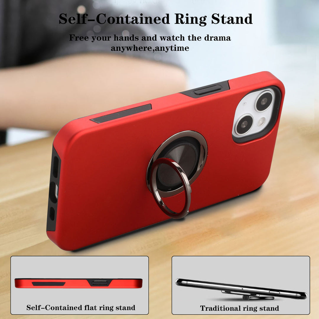 For Apple iPhone 15 6.1 inch Metal Ring Stand Magnetic Car Mount Hybrid Impact Protective Shockproof Case Cover Image 4