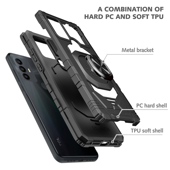 For TCL 30 SE Armor Dual Layer Metal Ring Stand Magnetic Car Mount Hybrid Impact Protective Shockproof Case Cover Image 4