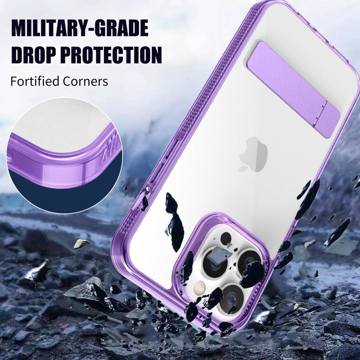 For Apple iPhone 14 Pro Max 6.7 inch Transparent Crystal Building Kickstand Shockproof Protective Hybrid Case Cover Image 2