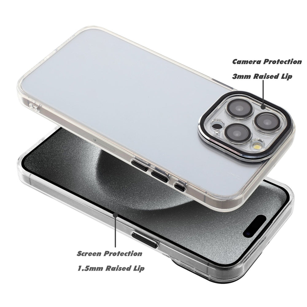 For Apple iPhone 15 Pro Max 6.7 inch Hard Crystal Back Transparent Chrome Edge Camera Cover Lens Protection Shockproof Image 2