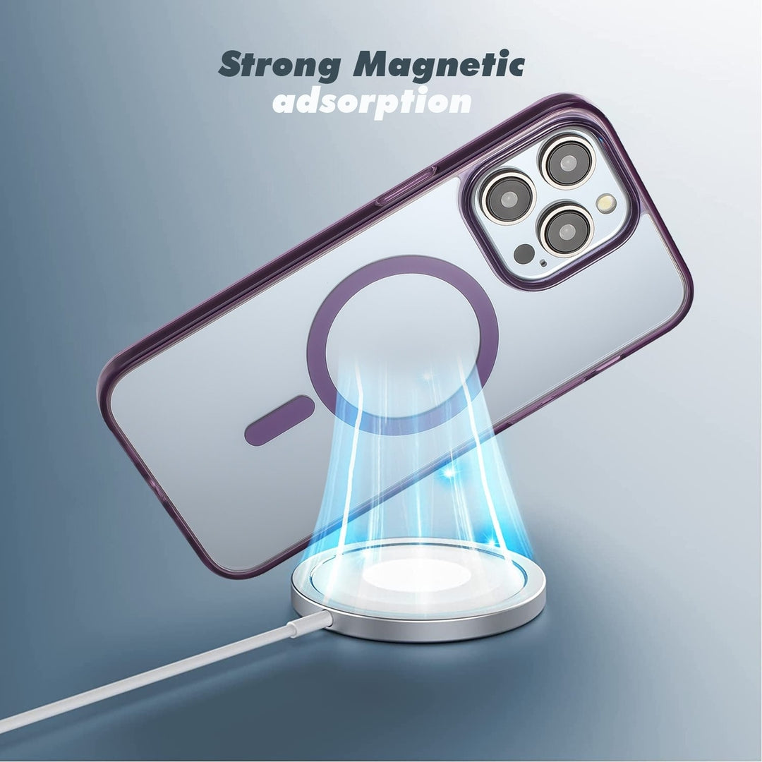 For Apple iPhone 15 Pro 6.1 Matte Chrome Edge Camera Cover Magnetic Mount Holder Magsafe Wireless Charging Hybrid Case Image 3