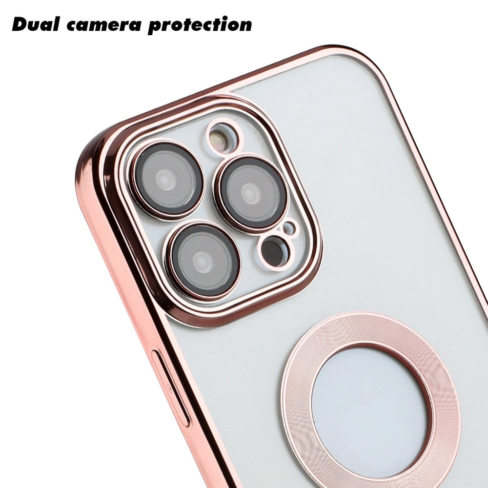 For Apple iPhone 15 Pro Max 6.7 Chrome Edge Camera Cover Magnetic Mount Holder Magsafe Wireless Charging Hybrid Case Image 2