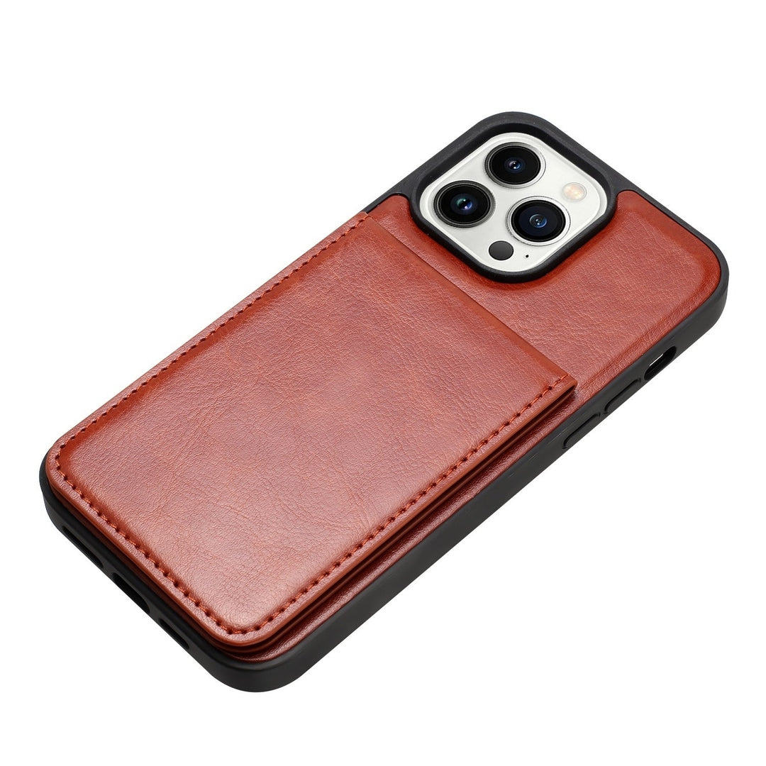 For Apple iPhone 14 6.1 Metal Button Flip Stand Hidden Card Holder Leather Shockproof Wallet Case Image 3