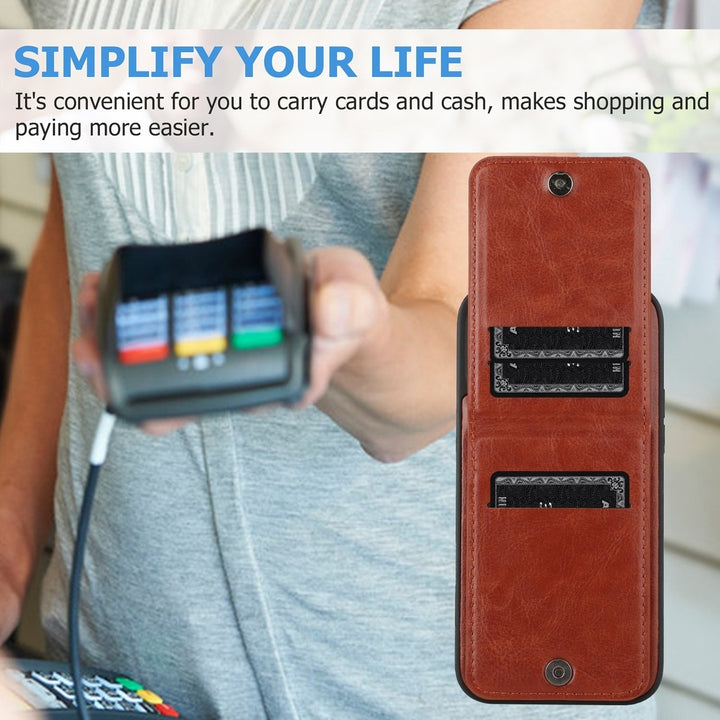 For Apple iPhone 14 6.1 Metal Button Flip Stand Hidden Card Holder Leather Shockproof Wallet Case Image 4