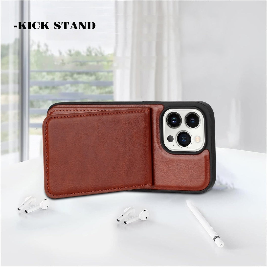 For Apple iPhone 14 Plus 6.7 Metal Button Flip Stand Hidden Card Holder Leather Shockproof Wallet Case Image 6