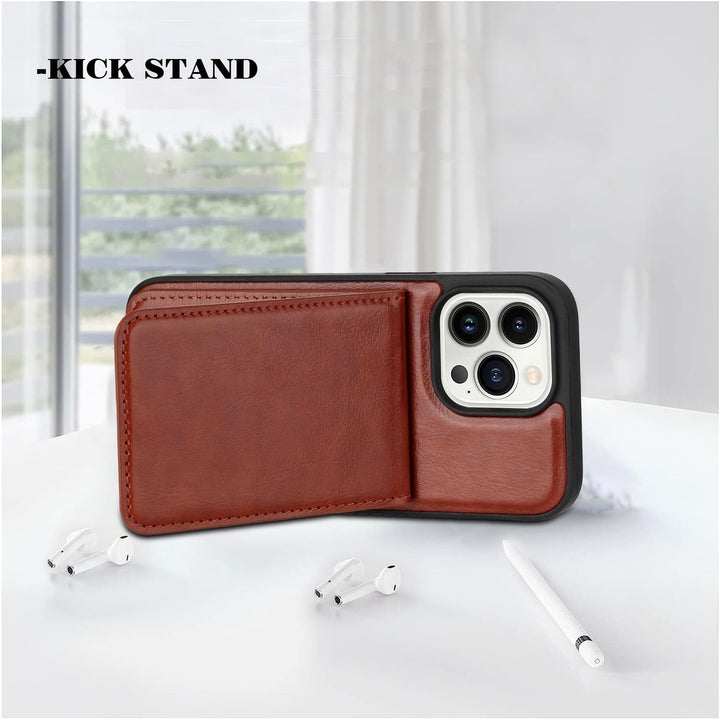 For Apple iPhone 14 Pro Max 6.7 Metal Button Flip Stand Hidden Card Holder Leather Shockproof Wallet Case Image 6