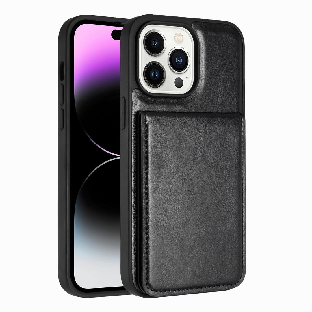 For Apple iPhone 15 6.1 Metal Button Flip Stand Hidden Card Holder Leather Shockproof Wallet Case Image 1