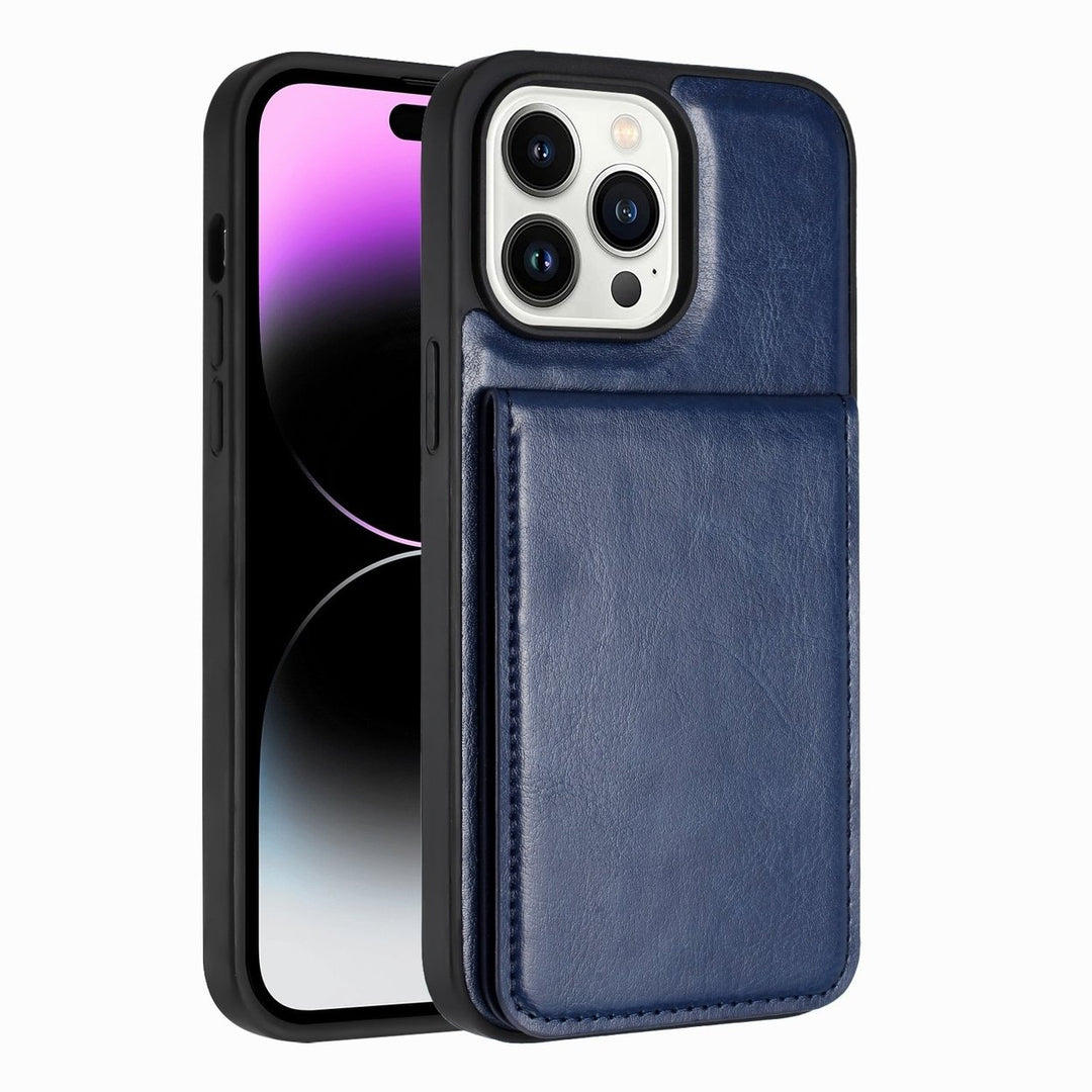 For Apple iPhone 14 Pro 6.1 Metal Button Flip Stand Hidden Card Holder Leather Shockproof Wallet Case Image 1