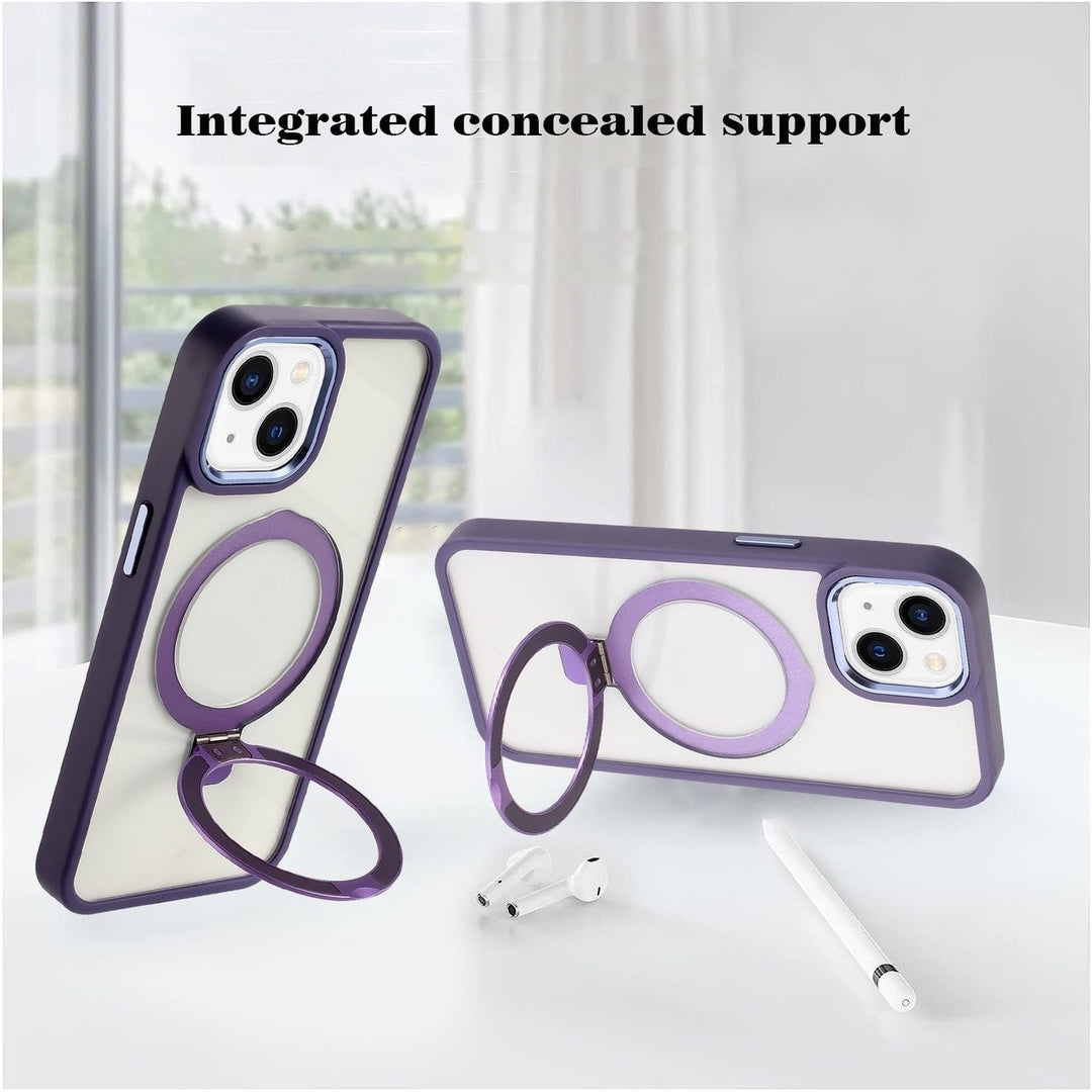 For Apple iPhone 15 6.1 Transparent Magnetic Rind Stand Mount Holder Magsafe Wireless Charging Hybrid Case Cover Image 4