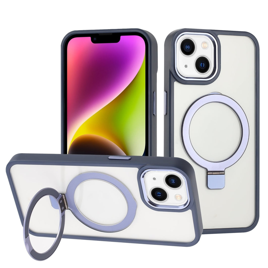 For Apple iPhone 15 6.1 Transparent Magnetic Rind Stand Mount Holder Magsafe Wireless Charging Hybrid Case Cover Image 7