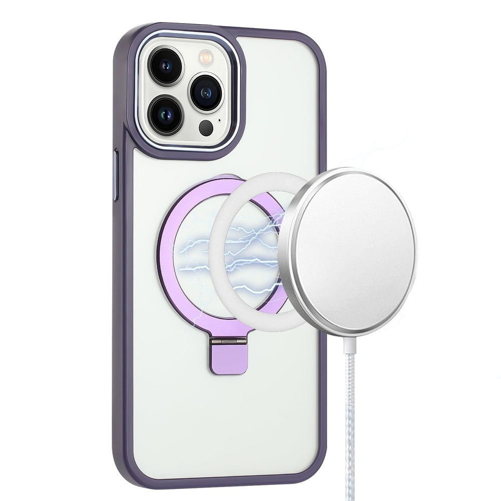 For Apple iPhone 15 Pro Max 6.7 Transparent Magnetic Rind Stand Mount Holder Magsafe Wireless Charging Hybrid Case Cover Image 2