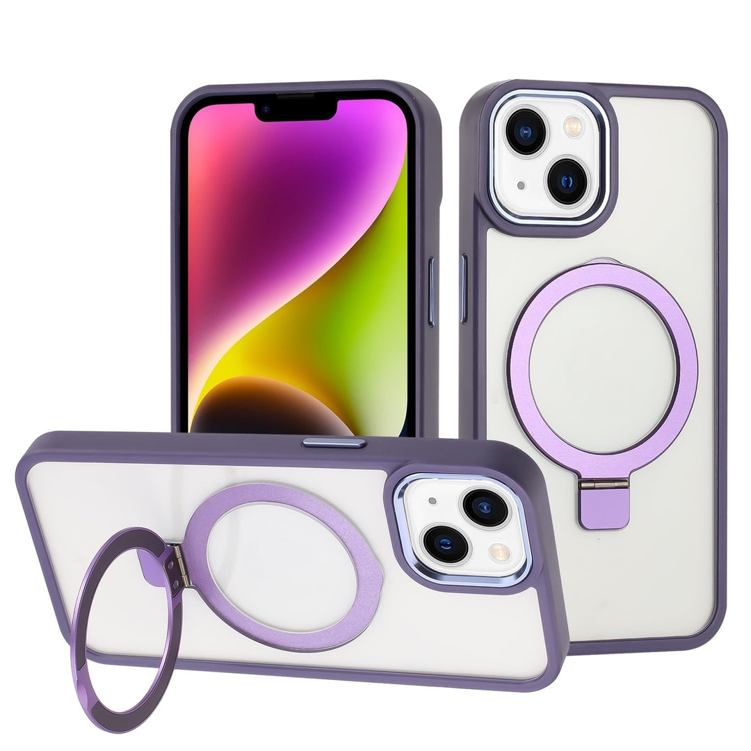 For Apple iPhone 15 6.1 Transparent Magnetic Rind Stand Mount Holder Magsafe Wireless Charging Hybrid Case Cover Image 8